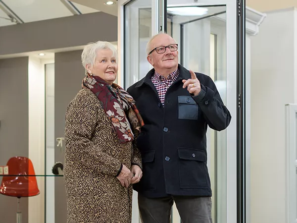 A couple in a home improvement showroom